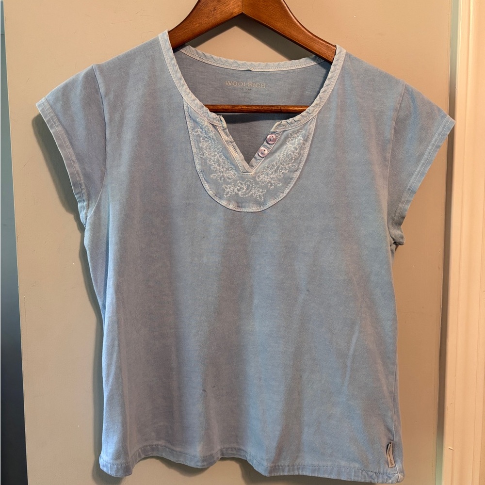 Woolrich Bleached Denim Cotton Baby Tee Small
